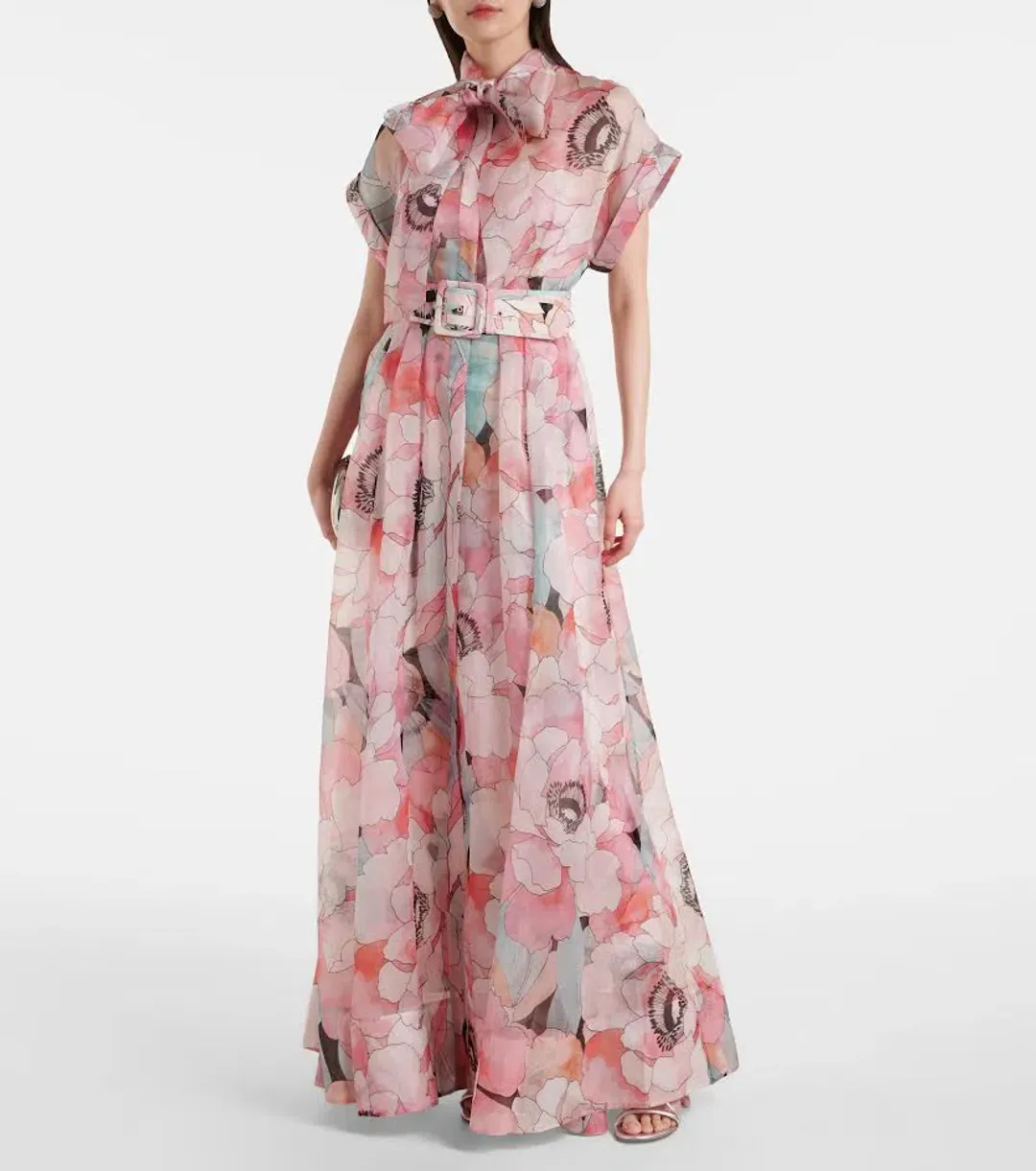 🌸 New REBECCA VALLANCE Bridal Bouquet Gown – Pink Floral – Size 8 Maxi Dress for rent on The Volte - main image