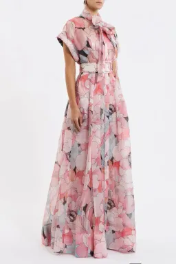 🌸 New REBECCA VALLANCE Bridal Bouquet Gown – Pink Floral – Size 8 Maxi Dress for rent on The Volte - image 1