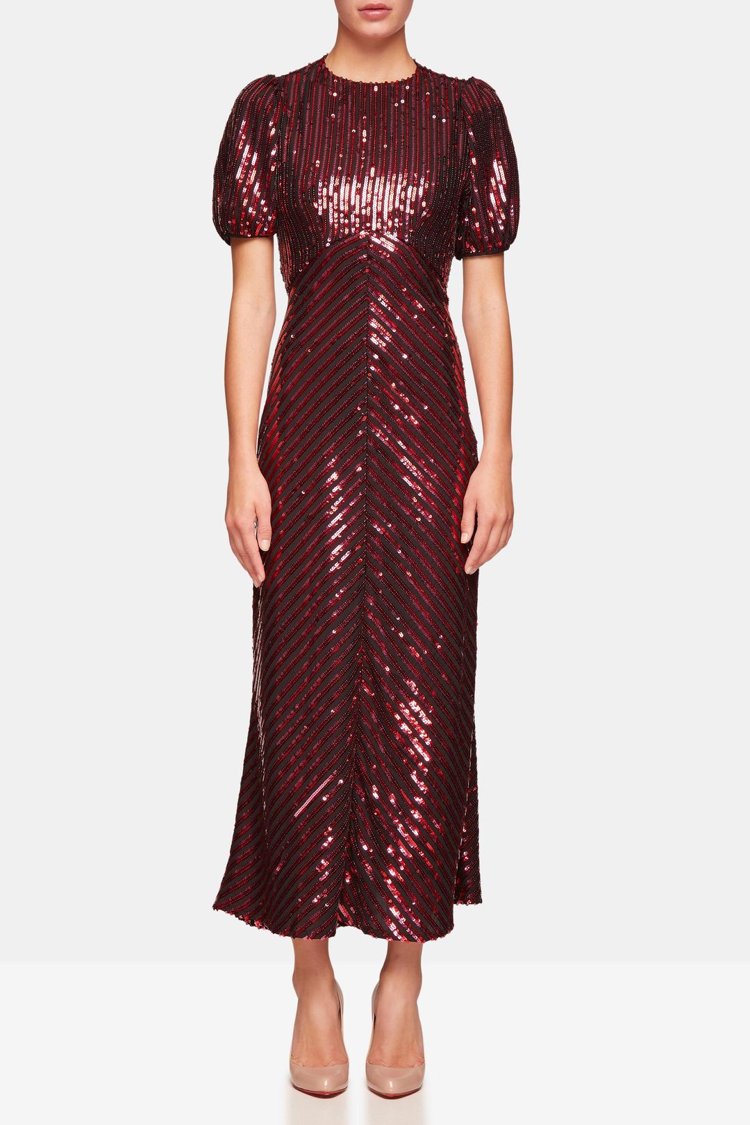 RIXO LONDON - LAURA JACKSON DAISY VELVET-TRIMMED SEQUINED CREPE MIDI DRESS for rent on The Volte - main image