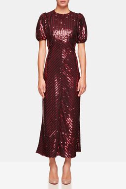 RIXO LONDON - LAURA JACKSON DAISY VELVET-TRIMMED SEQUINED CREPE MIDI DRESS for rent on The Volte - image 1