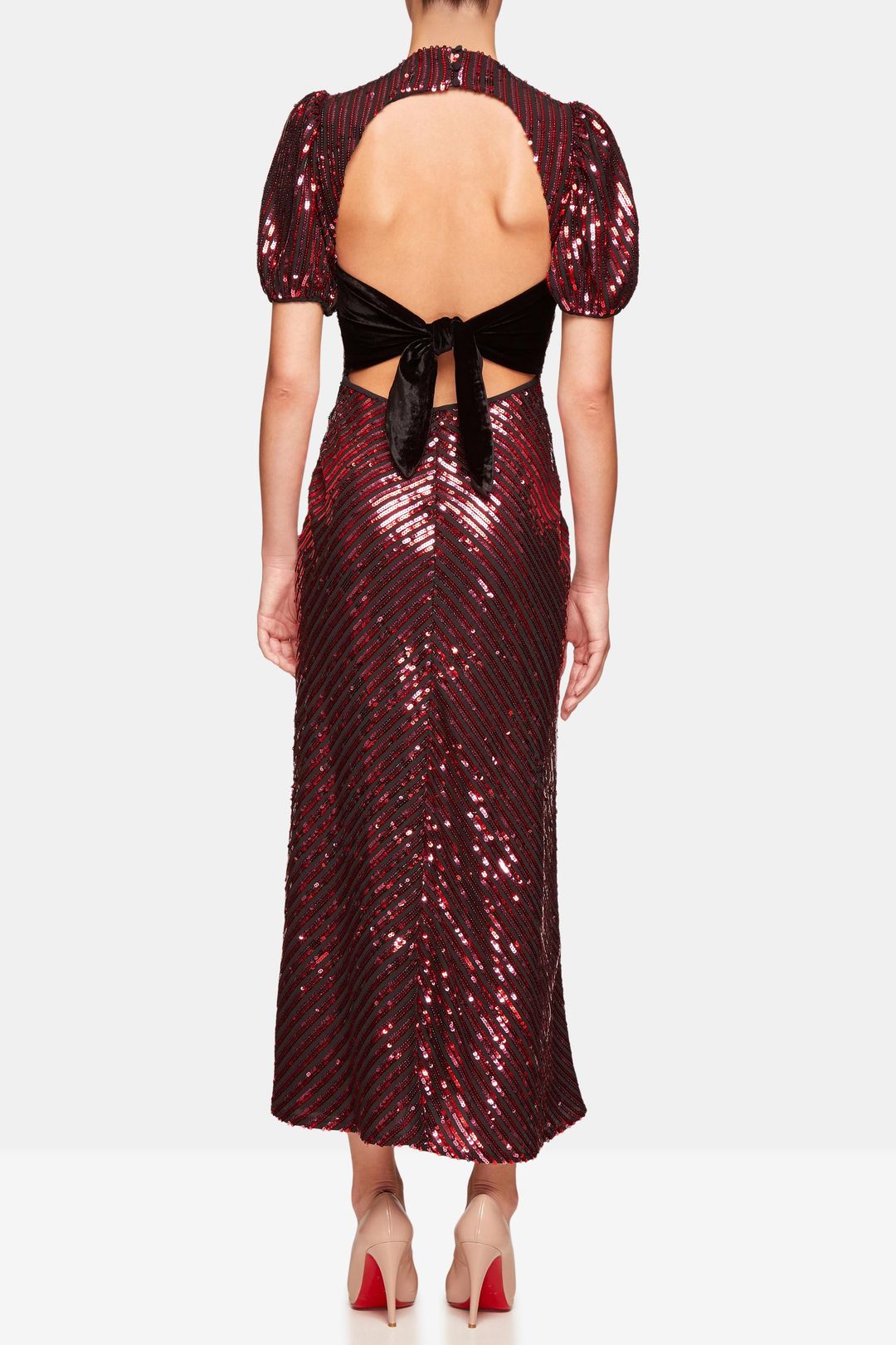 RIXO LONDON - LAURA JACKSON DAISY VELVET-TRIMMED SEQUINED CREPE MIDI DRESS for rent on The Volte - main image