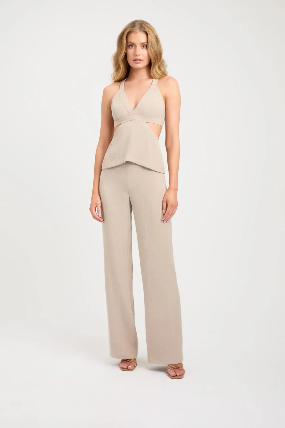 Kookai Hayman Top, Long-Line Vest & Sunday Pants Set Nougat Size 8-10 — Races, Wedding Guest, Cocktail for rent on The Volte - main image