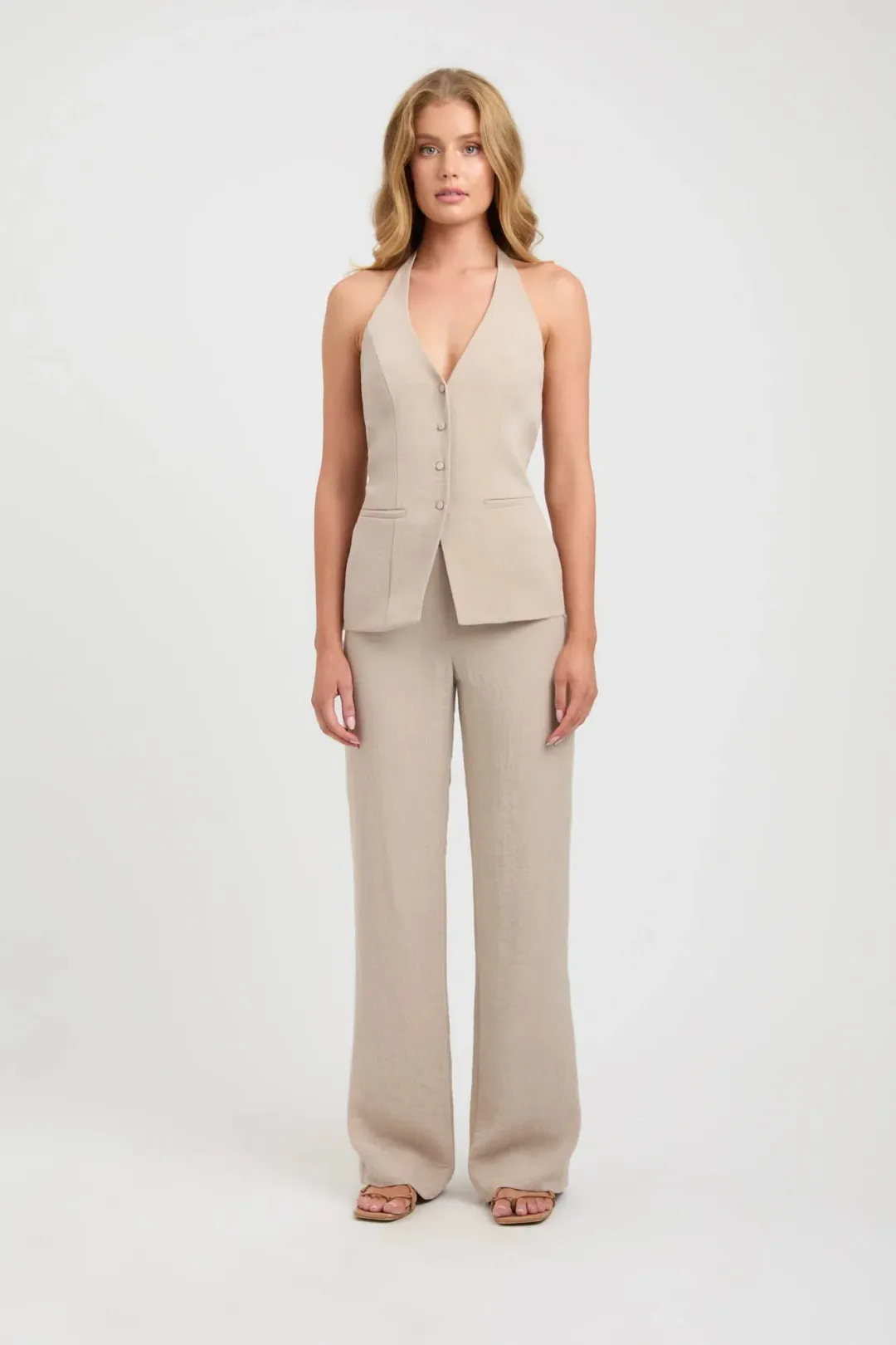 Kookai Hayman Top, Long-Line Vest & Sunday Pants Set Nougat Size 8-10 — Races, Wedding Guest, Cocktail for rent on The Volte - main image