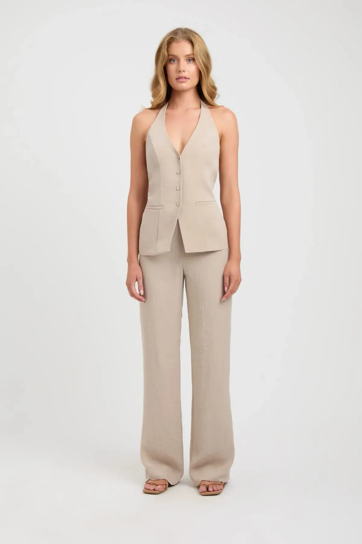 Kookai Hayman Top, Long-Line Vest & Sunday Pants Set Nougat Size 8-10 — Races, Wedding Guest, Cocktail - Image 2