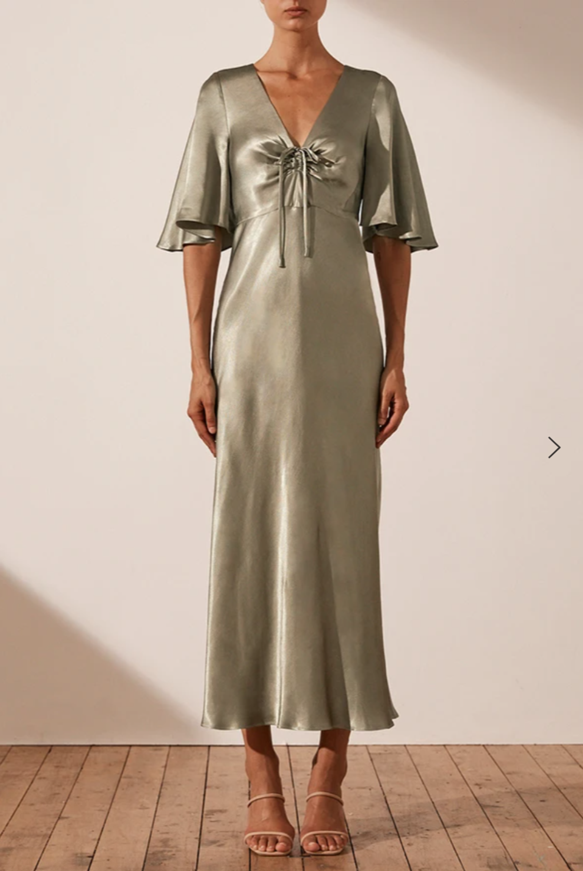 Shona Joy - LA LUNE FLUTTER SLEEVE MIDI DRESS - SAGE size 10 - Image 1