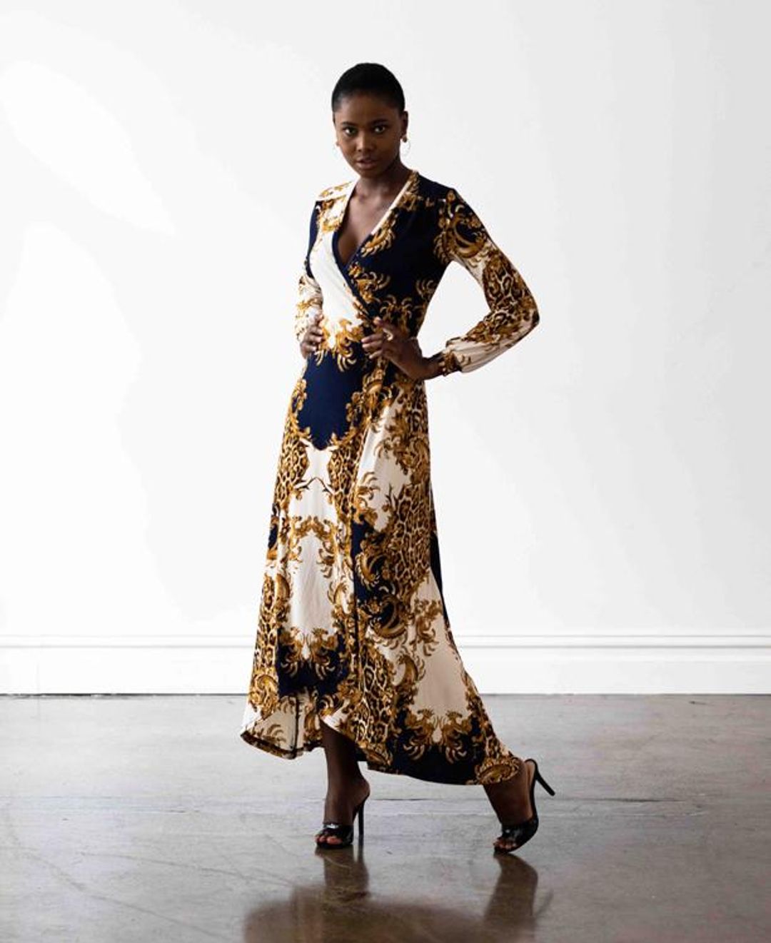 Mónica The Label Baroque Print Wrap Dress Size 12 for rent on The Volte - main image