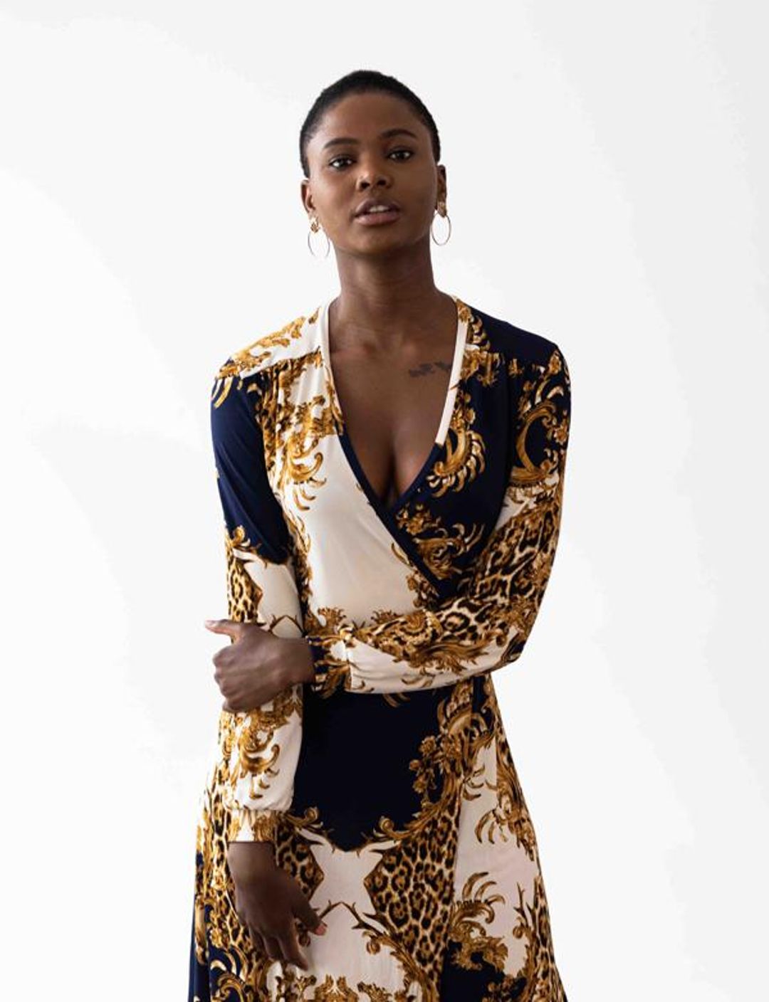 Mónica The Label Baroque Print Wrap Dress Size 12 for rent on The Volte - main image