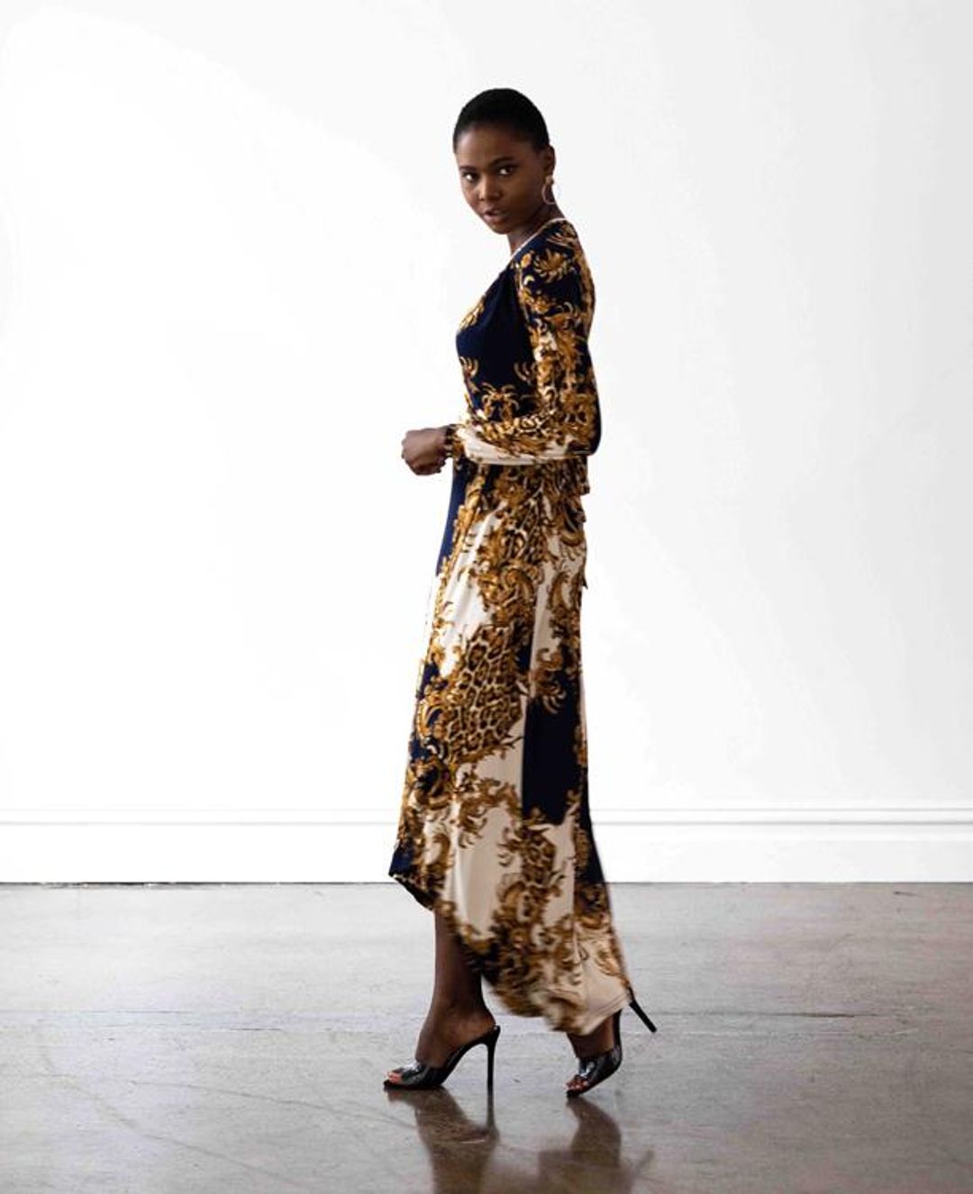 Mónica The Label Baroque Print Wrap Dress Size 12 for rent on The Volte - main image