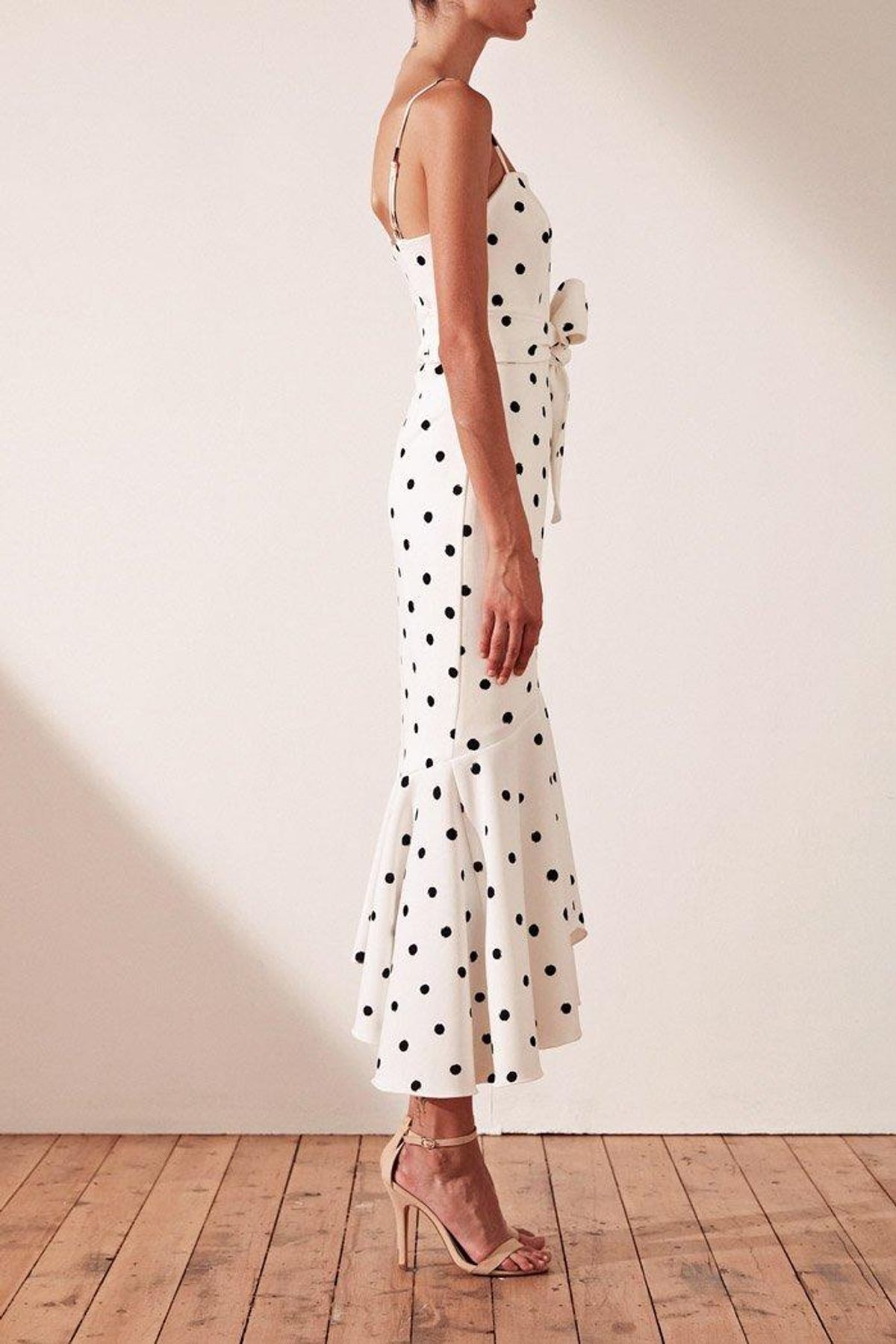 Shona Joy Abigail Trumpet Midi Black & White Polka Dot Size 10 - Image 4