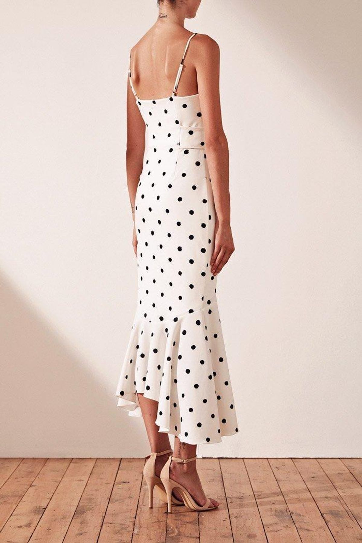 Shona Joy Abigail Trumpet Midi Black & White Polka Dot Size 8 - Image 5