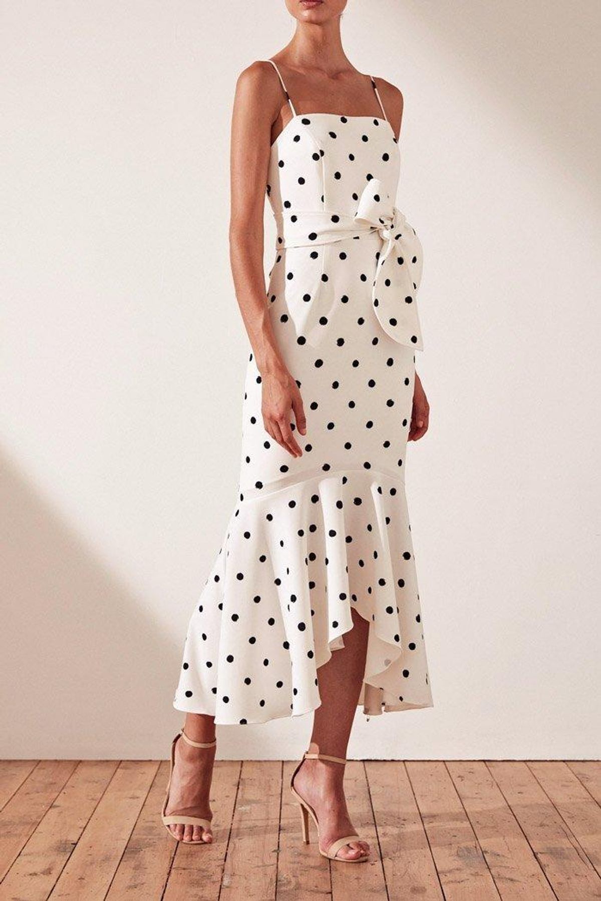 Shona Joy Abigail Trumpet Midi Black & White Polka Dot Size 8 - Image 2