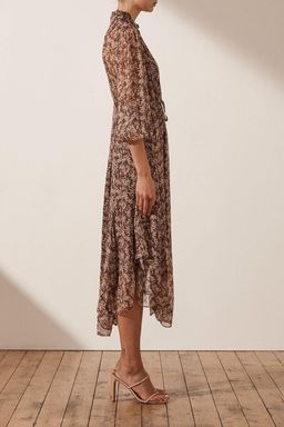 Shona Joy Blossom Plunged Godet Midi Dress Brown Size 6 for rent on The Volte - image 3