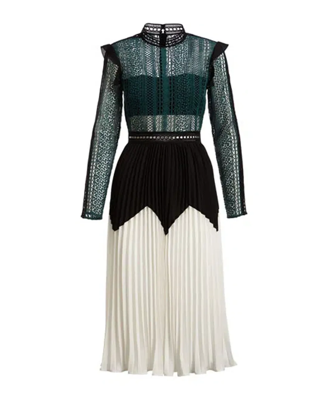 Self Portrait Stripe Panelled Lace Midi Dress Green Size 14 for rent on The Volte - main image