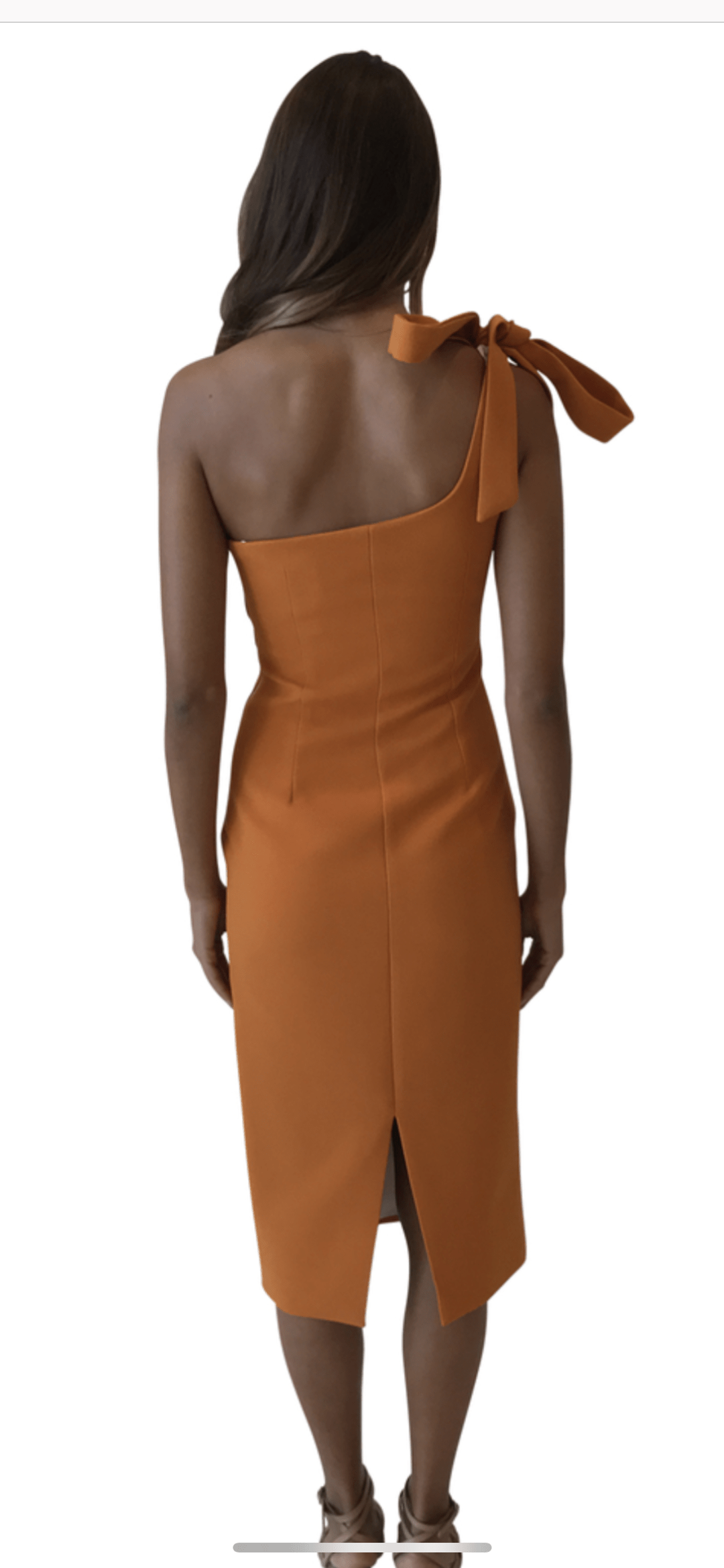 By Johnny One Shoulder Lean Midi Dress - Nectarine Orange 10 for rent on The Volte - main image