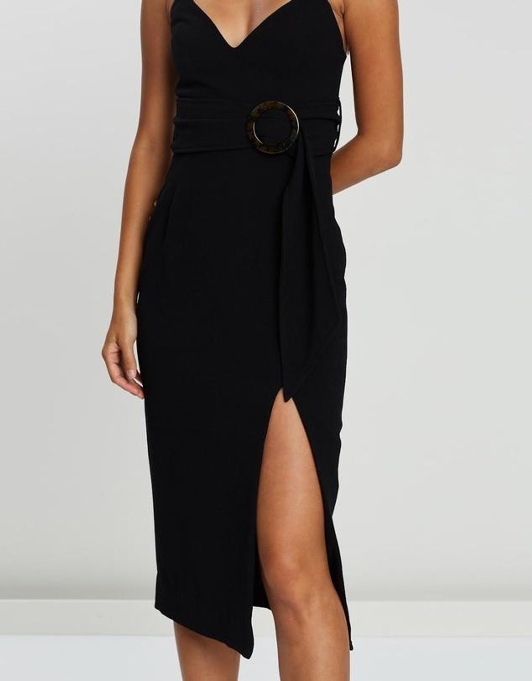 Shona Joy Fitted Cocktail Dress with Belt Black 10 for rent on The Volte - main image