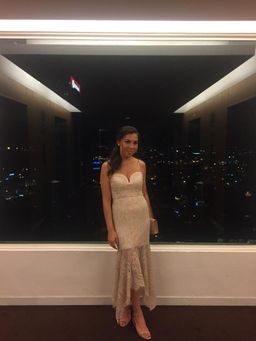 Shona Joy Lace Bustier Handkerchief Midi Dress Nude size 8 for rent on The Volte - image 4