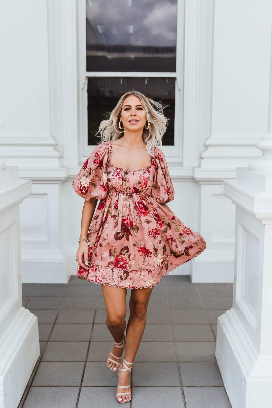 Zimmermann Cassia Scallop Mini Dress in Floral Musk Size 0 / AU 8 for rent on The Volte - main image