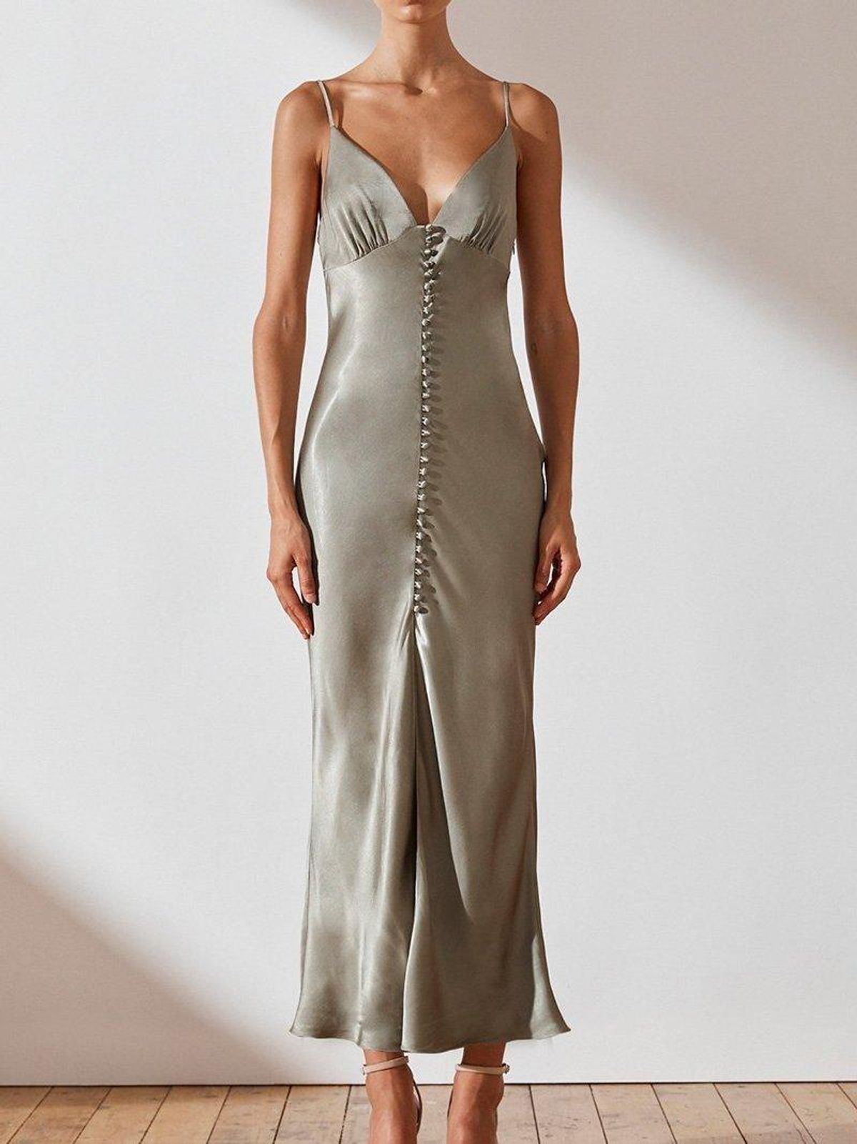 SHONA JOY La Lune Bias Slip Dress in Sage Size 6 for rent on The Volte - main image