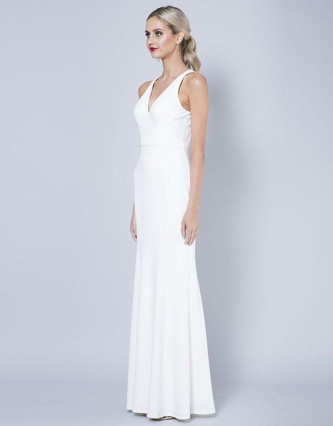 Bariano Gem Racerback Crepe Gown white Size 6 for rent on The Volte - main image
