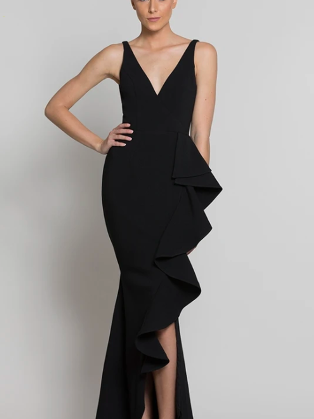 Bariano Juno Frill Gown black size 14 for rent on The Volte - main image