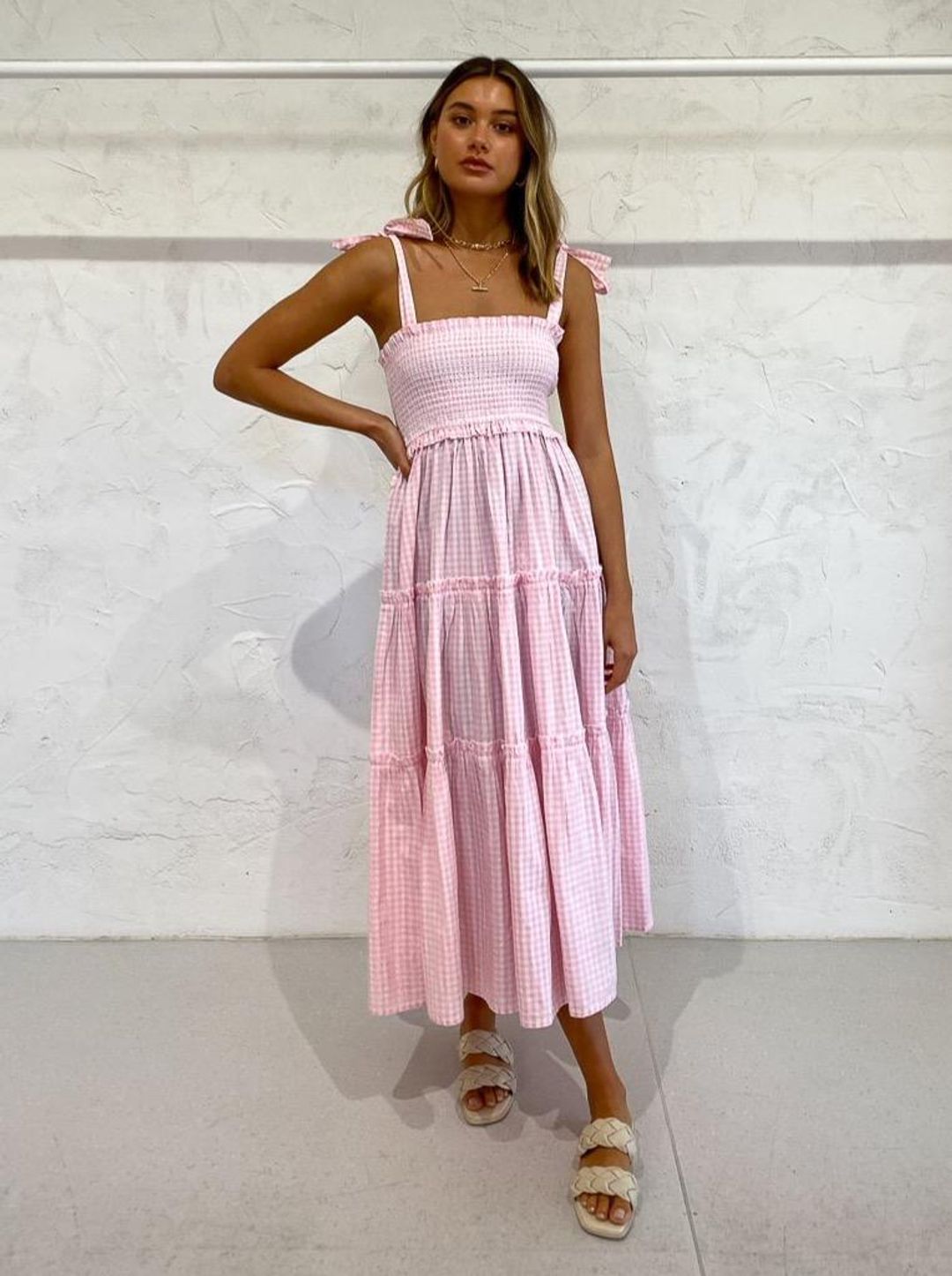 Steele Lyla Dress Blush Pink Check Size XS / AU 6 for rent on The Volte - main image