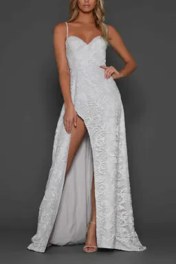 Elle Zeitoune Page Bustier Lace Gown Blue Silver Size 8 for rent on The Volte - image 1