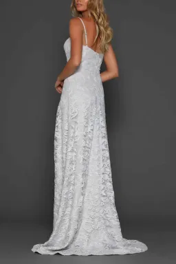 Elle Zeitoune Page Bustier Lace Gown Blue Silver Size 8 for rent on The Volte - image 2