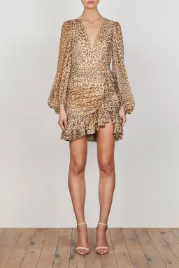 Shona Joy Ghetty Plunged Ruched Mini Dress Animal Print Size 6 for rent on The Volte - image 1