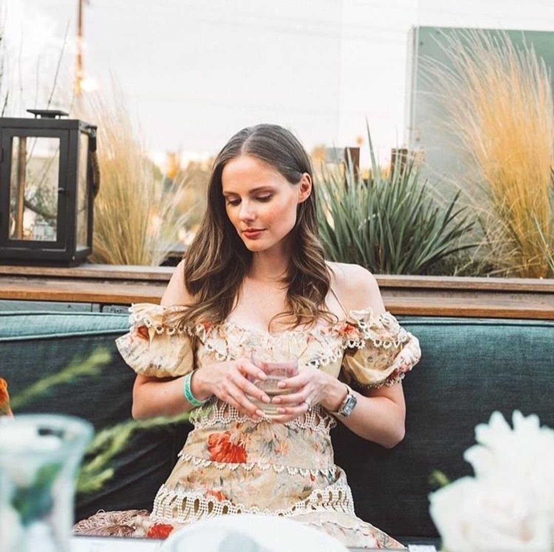 Zimmermann Melody Off Shoulder Mini Dress Mustard Taupe Floral Size 6 for rent on The Volte - main image