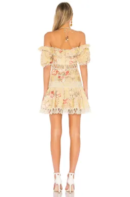 Zimmermann Melody Off Shoulder Mini Dress Mustard Taupe Floral Size 6 for rent on The Volte - image 2