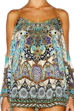 CAMILLA | Meet Me In Casablanca Drop Shoulder Blue Print Playsuit Size 8 | SOLD OUT for rent on The Volte - image 5