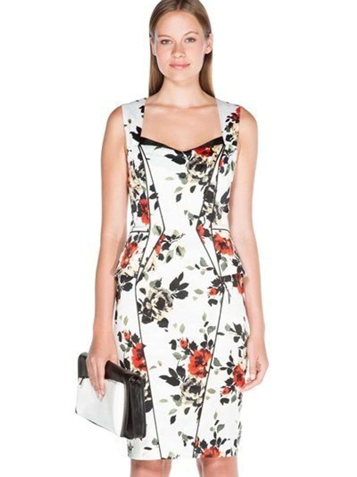 Cue Clustered Rose Satin Dress Floral Size 6 - Image 1