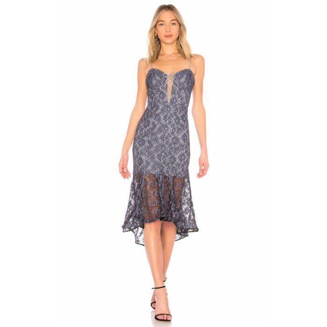 Nicholas Whisper Lace Navy Midi Dress Blue Size 12 for rent on The Volte - main image