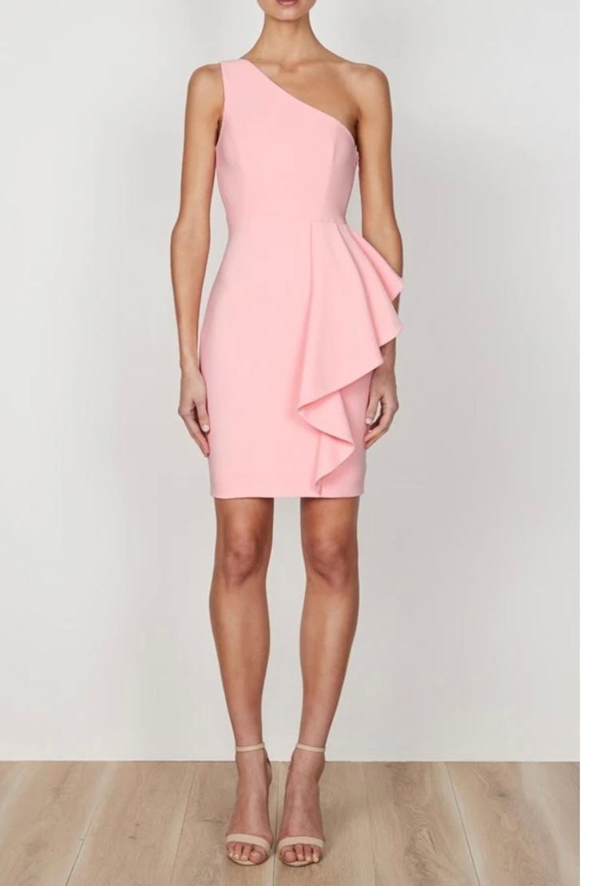 Shona Joy Ava One Shoulder Mini Dress Pink Size 12 for rent on The Volte - main image