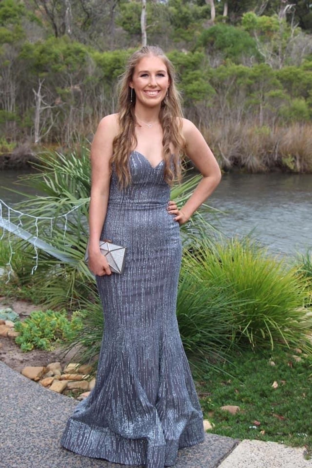 BARIANO FLOWERBOMB SWEETHEART GLITTER GOWN - SILVER GREY for rent on The Volte - main image