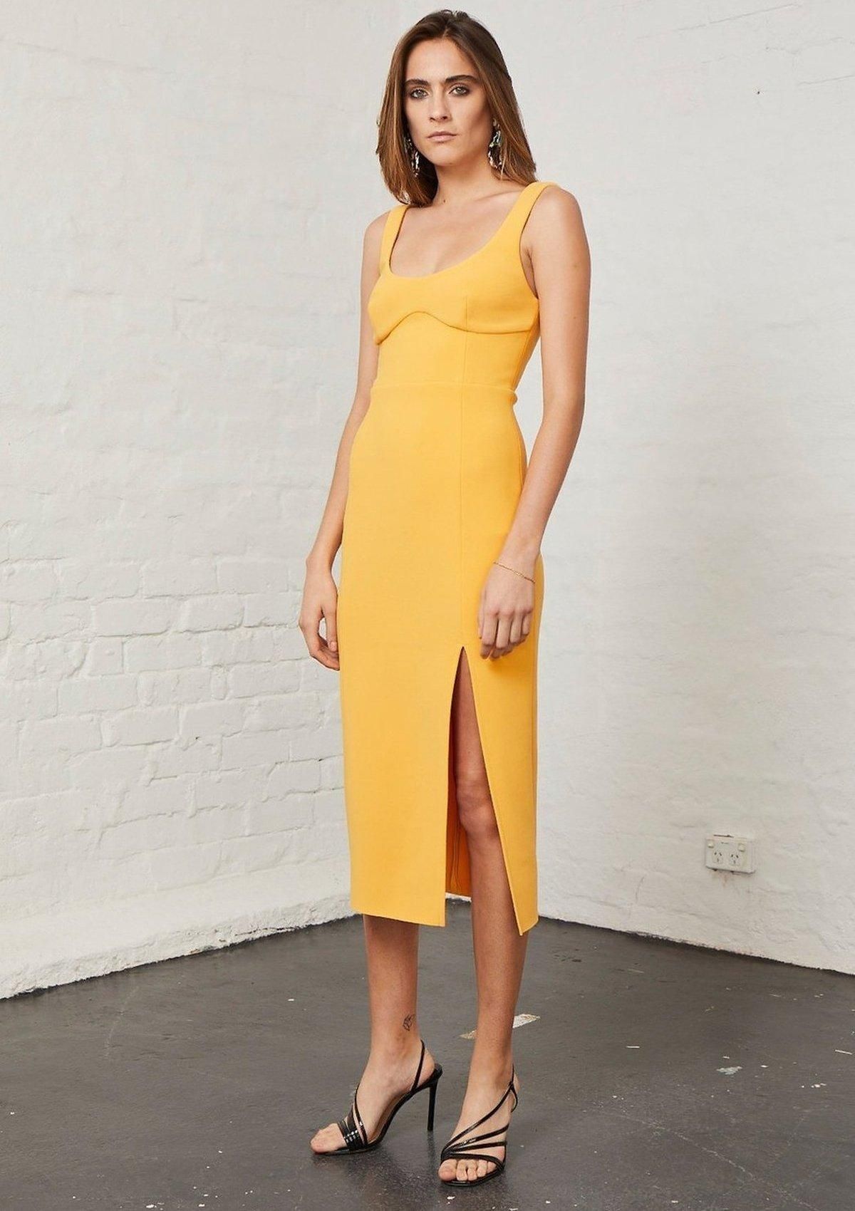Bec & Bridge Elle Midi Dress Yellow Size 12 - Image 1