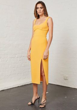Bec & Bridge Elle Midi Dress Yellow Size 12 for rent on The Volte - image 1