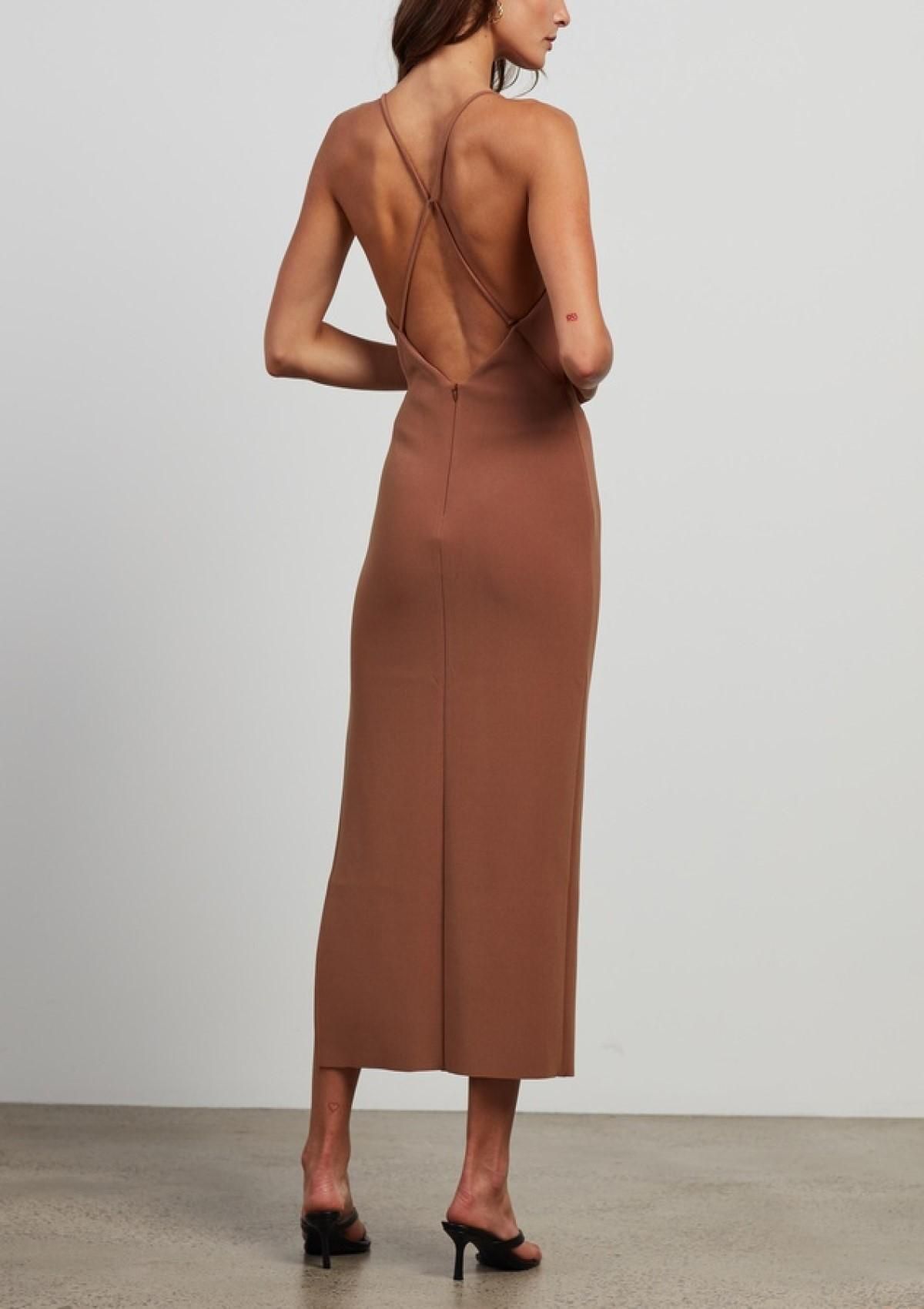 Bec & Bridge Maddison V Midi Dress Brown Size 6 - Image 3