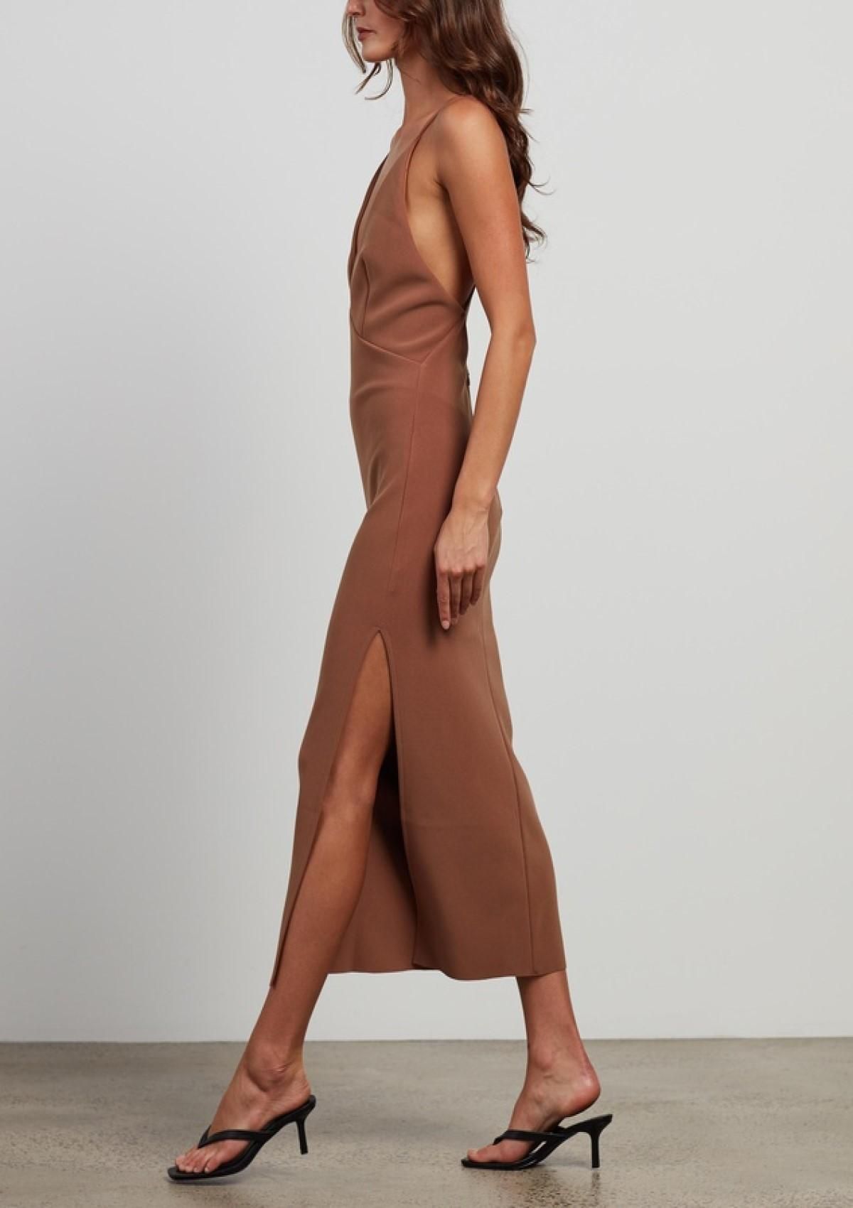 Bec & Bridge Maddison V Midi Dress Brown Size 6 - Image 2