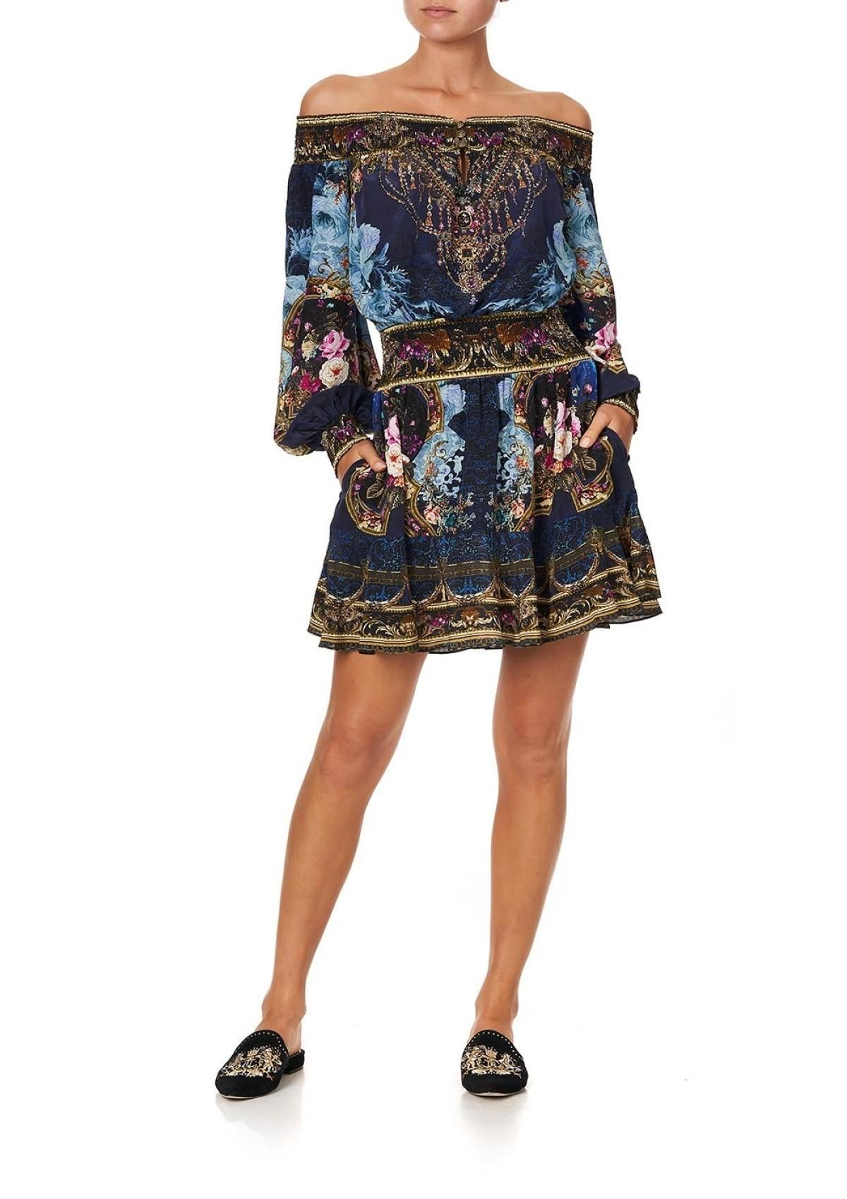 Camilla Off Shoulder Short Dress Fields of Treasure Print Size 14 - Image 1