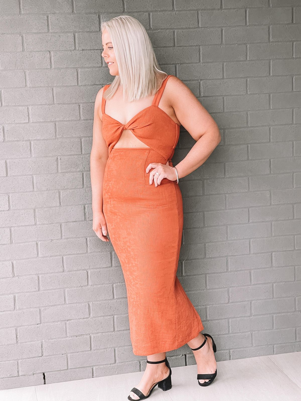 Shona Joy Simone Fitted Cut Out Midi in Clay Size 12 - Image 1