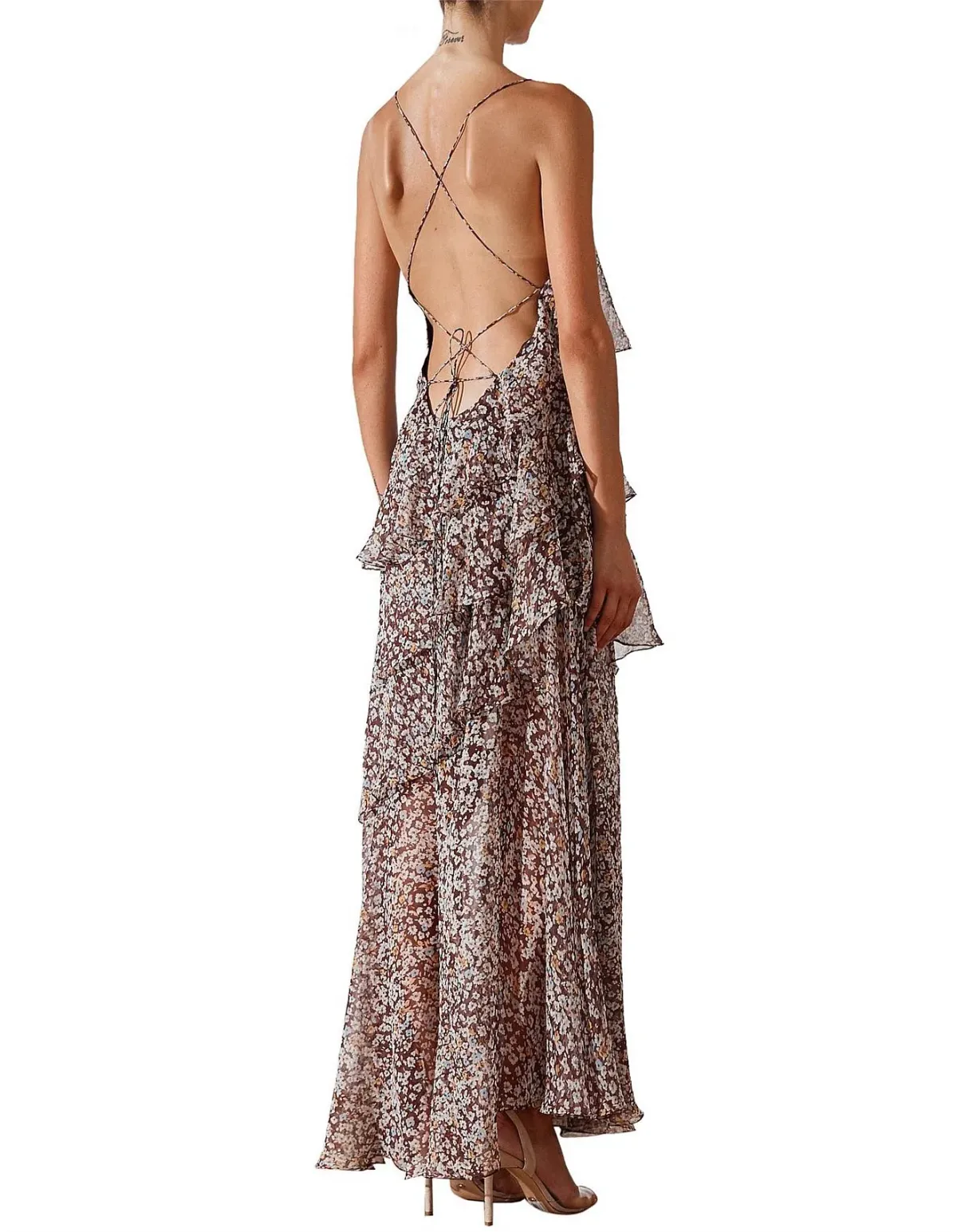 Shona Joy Garner Cross Back Tiered Maxi Dress Print Size 10 - Image 2