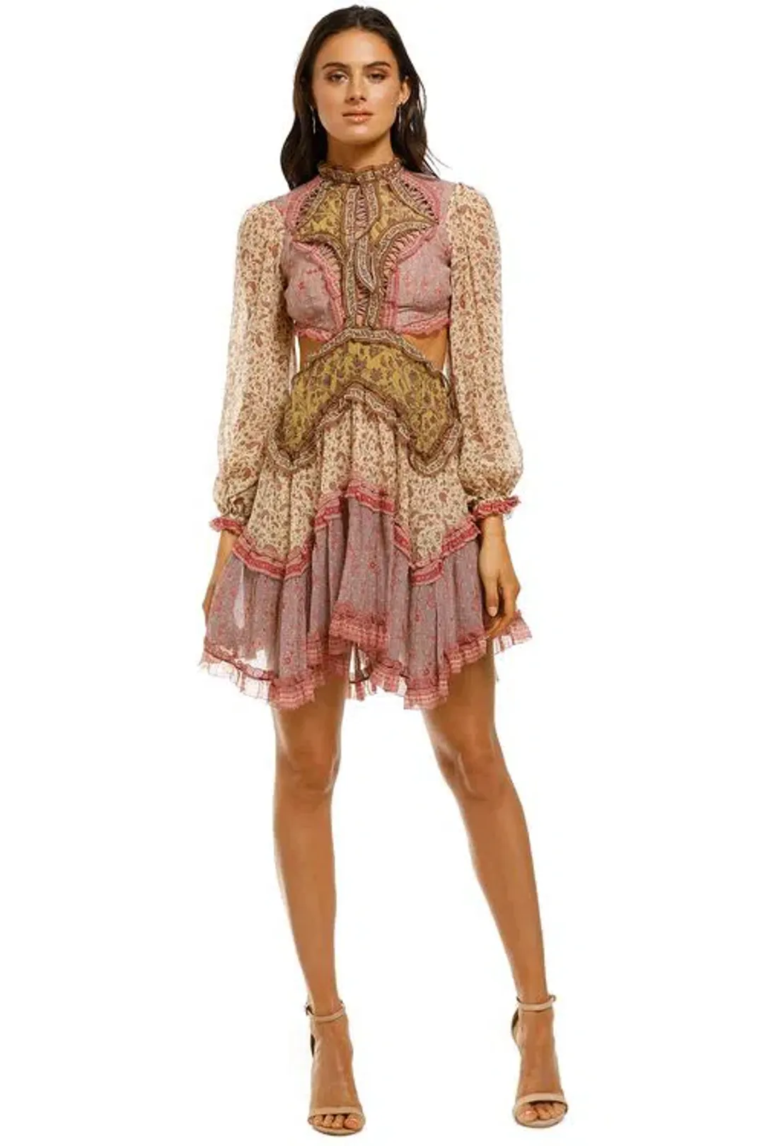Zimmermann Juniper Spliced Cut Out Dress Multi/Print Size 6 for rent on The Volte - main image