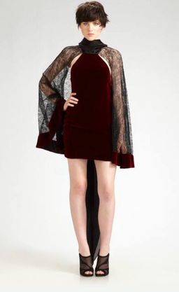 Alexander Wang Red Velvet Backless Mini Lace Sleeve Dress Rare Size 8 for rent on The Volte - image 1