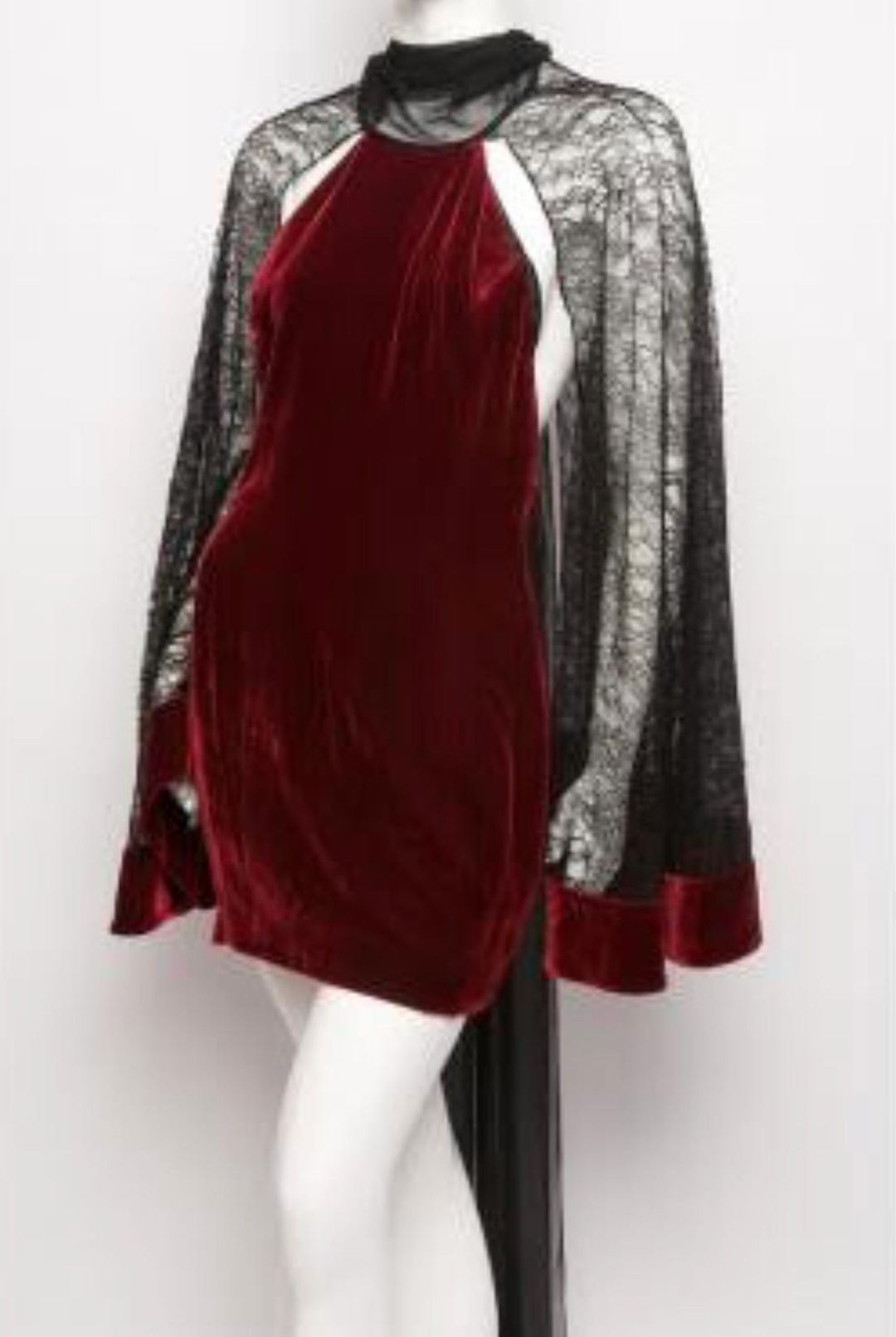 Alexander Wang Red Velvet Backless Mini Lace Sleeve Dress Rare Size 8 for rent on The Volte - main image
