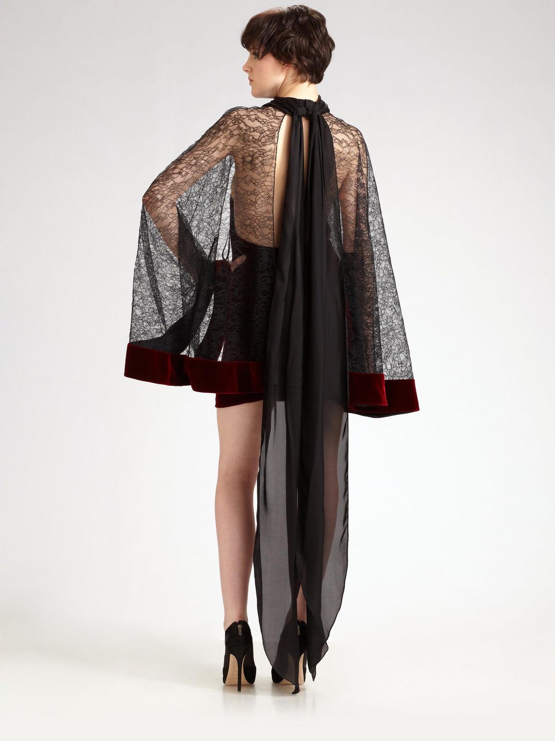 Alexander Wang Red Velvet Backless Mini Lace Sleeve Dress Rare Size 8 for rent on The Volte - main image