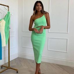 Bec & Bridge Missy Asym Midi Dress Neon Green Size 8 for rent on The Volte - image 1