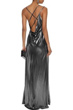 Michelle Mason Draped Lamé Gown Gunmetal Size 2 for rent on The Volte - image 2