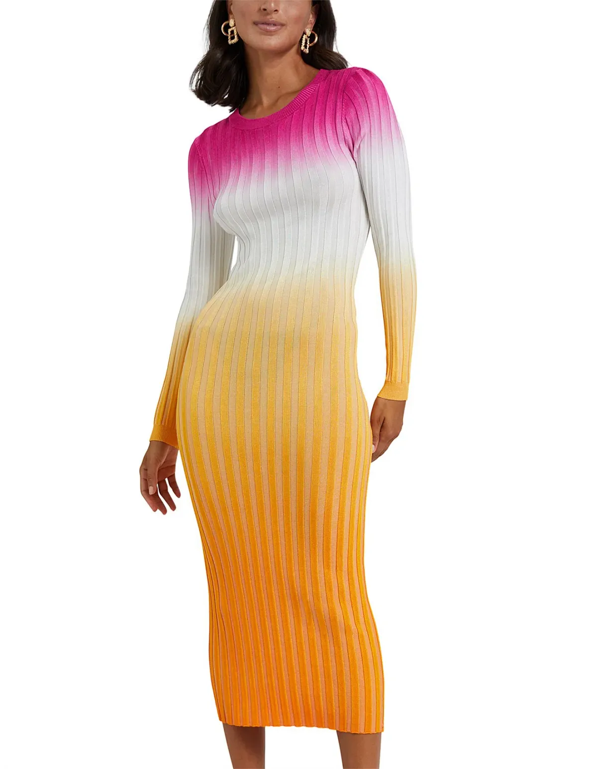By Johnny Fuchsia Sunrise Ribbed Midi Dress Multi Size 8 - Image 1