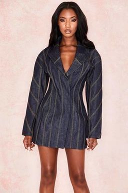 House of CB Dark Denim Etienne Jacket Mini Dress Blue Size 10 for rent on The Volte - image 2